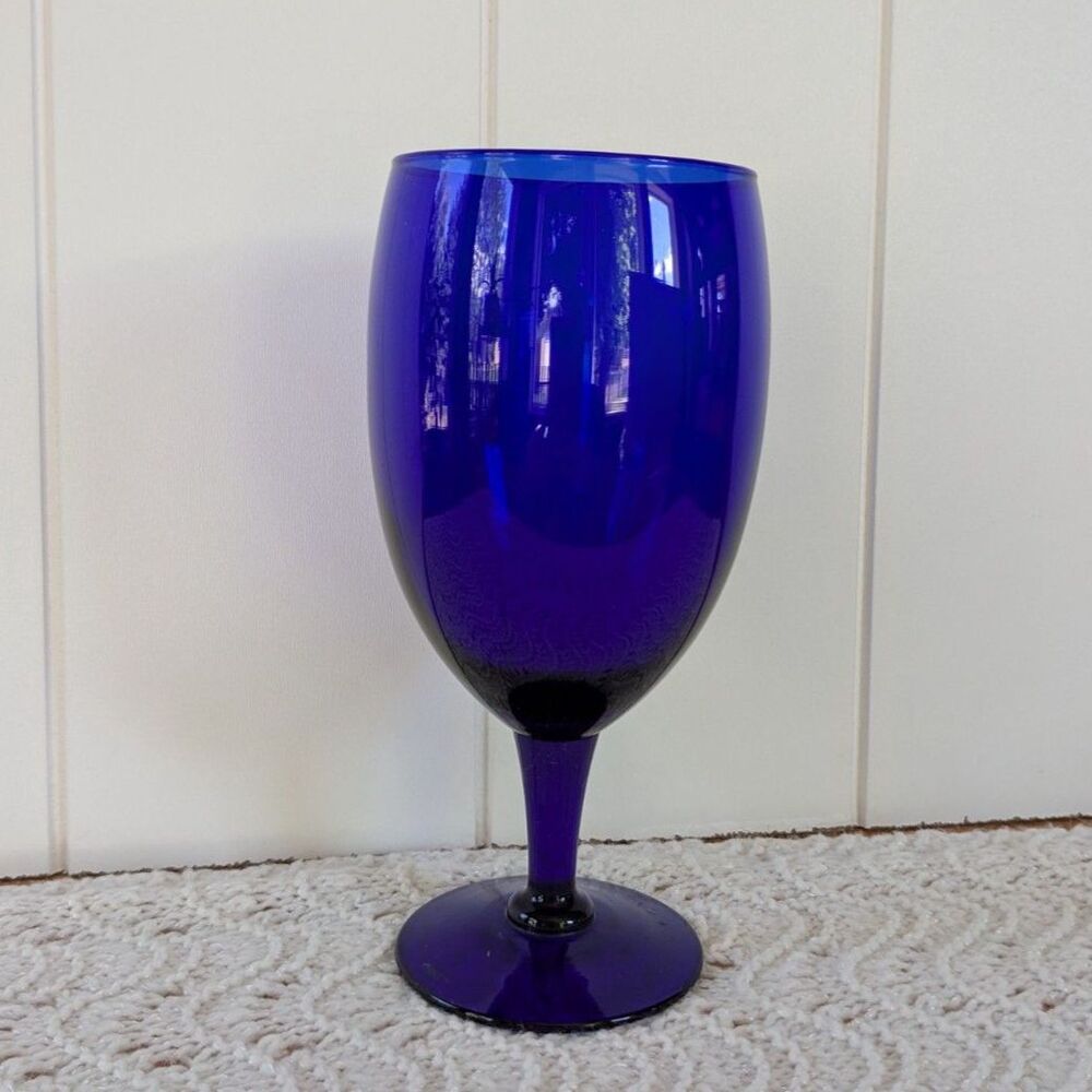 Cobalt Blue Glass Water Goblet - 1 pc - 7"